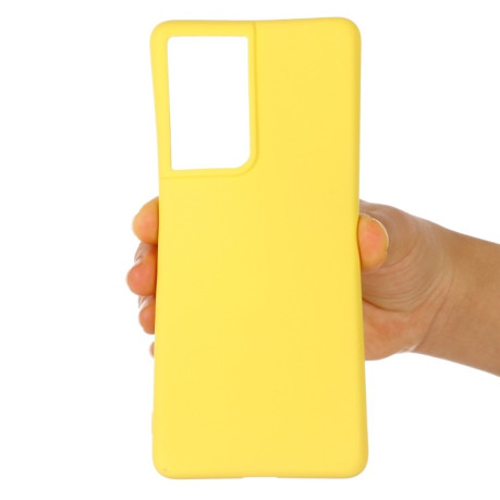 Силиконовый чехол Solid Color Liquid Silicone на Samsung Galaxy S21 Ultra - желтый