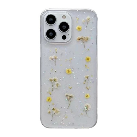 Противоударный чехол Gypsophila Flowers Pattern для iPhone 15 Pro - желтый