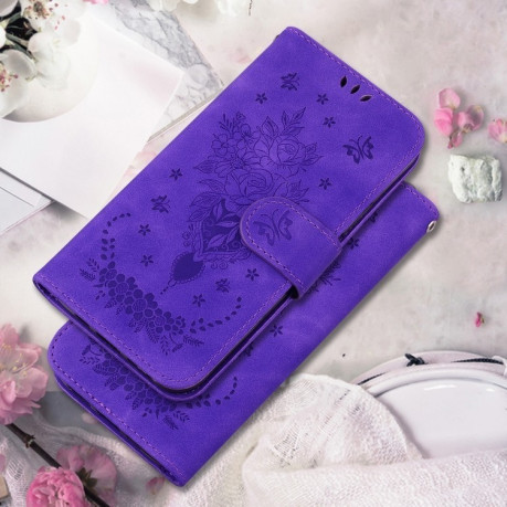 Чохол-книжка Butterfly Rose Embossed для Realme 12 5G - фіолетовий