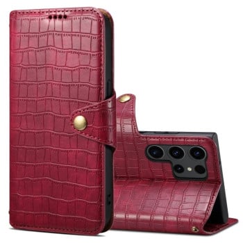 Чохол Denior Crocodile Texture Oil Edge Leather на Samsung Galaxy S24 Ultra 5G - пурпурно-червоний