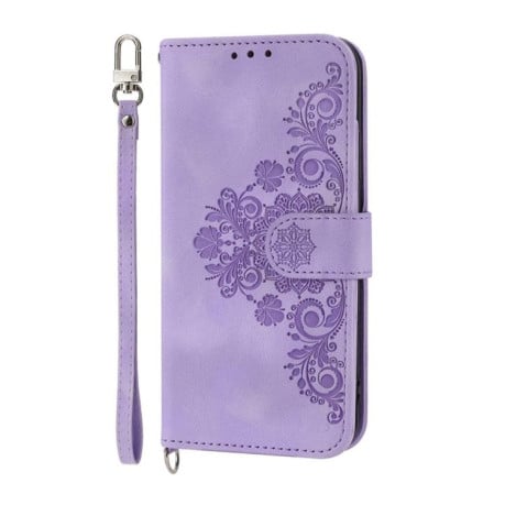 Чехол-книжка Skin-feel Flowers Embossed для Xiaomi Poco F7 - фиолетовый
