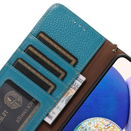 Кожаный чехол-книжка KHAZNEH Genuine Leather RFID для Xiaomi Redmi Note 14 4G - синий
