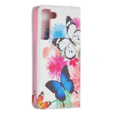 Чохол-книжка Colored Drawing Pattern для Samsung Galaxy S22 5G - Two Butterflies