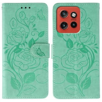 Чехол-книжка Rose Butterfly Embossed Leather на Motorola Edge 60 Neo 5G — зелёный