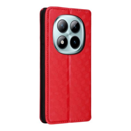 Чехол-книжка Cubic Grid Texture Flip Leather для Poco 8 Pro/Redmi Note 15 Pro+ 5G Global 163.3mm — красный