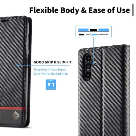 Чехол-книжка LCIMEEKE Carbon Fiber для Samsung Galaxy S24 FE 5G - Black