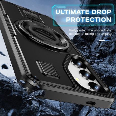 Протиударний чохол Ring Holder Carbon Fiber PC Hybrid TPU  для Samsung Galaxy S25+ 5G - чорний