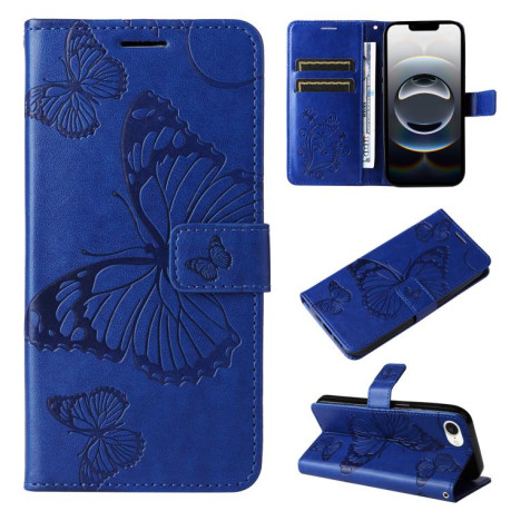 Чехол-книжка Embossed Butterfly для iPhone 16e - синий
