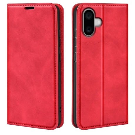 Чехол-книжка Retro Skin Feel Business Magnetic на iPhone 16 - красный