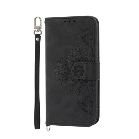 Чехол-книжка Skin-feel Flowers Embossed для Xiaomi Redmi Note 12 4G - черный