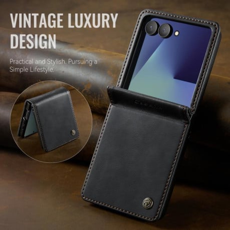 Чохол-книжка CaseMe 033 із фактурою Calf та захистом від сканування RFID на Samsung Galaxy Filp 7 5G - чорний