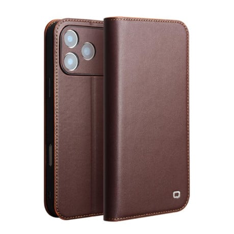 Чехол-книжка QIALINO Classic Gen2 с натуральной кожи на iPhone 17 Pro Max - коричневый