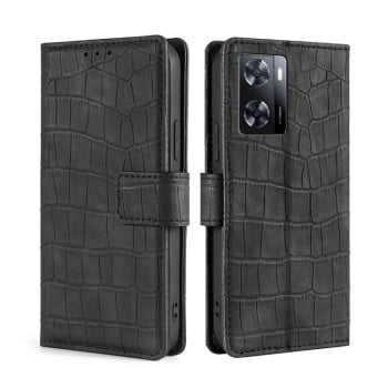 Чехол-книжка с мягким покрытием (Skin Feel), фактура “крокодил” (Crocodile Texture) на OnePlus Nord N20 SE/OPPO A57s/57 4G/57 5G/Realme Narzo 50   - черный