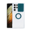 Противоударный чехол Sliding Camera with Ring Holder для Samsung Galaxy S22 5G - прозрачно- темно-зеленый