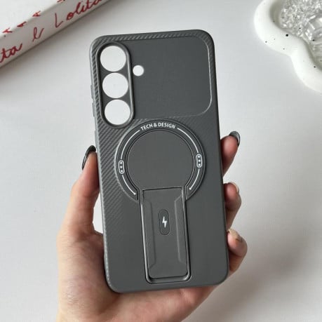 Противоударный чехол Carbon Fiber Texture (MagSafe) на Samsung Galaxy S25 FE 5G - серый