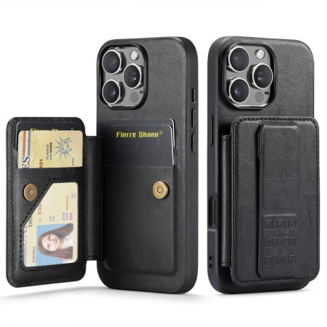 Чохол Fierre Shann Oil Wax Cow Leather Card Holder для iPhone 16 Pro - чорний