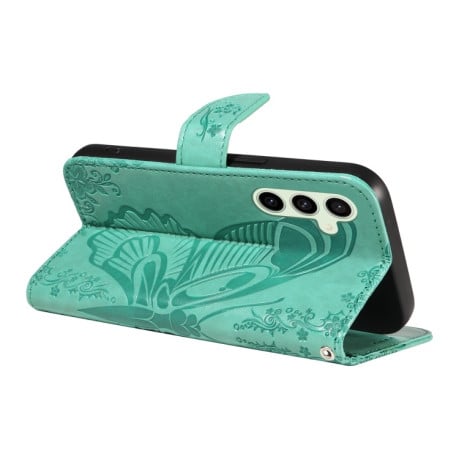 Чехол-книжка Swallowtail Butterfly Embossed Leather для Samsung Galaxy S24 FE 5G - зеленый