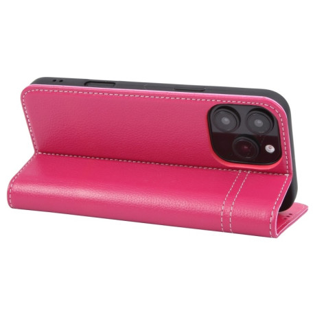 Чохол протиударний GEBEI Top-grain Horizontal Flip Leather для iPhone 16 Pro - пурпурно-червоний