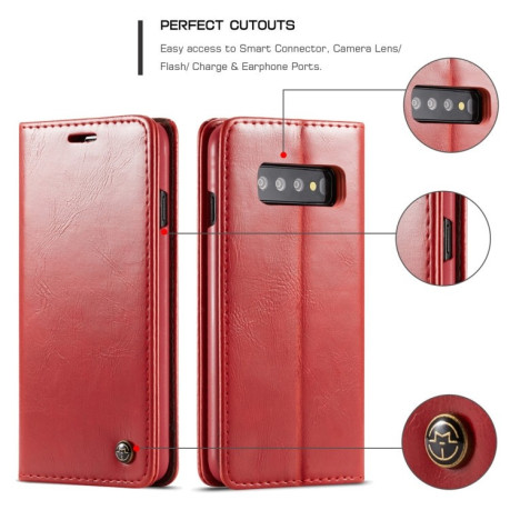 Кожаный чехол- книжка CaseMe-003 Business Style Crazy Horse Texture со встроенным магнитом на Samsung Galaxy S10 Plus/G975-красный