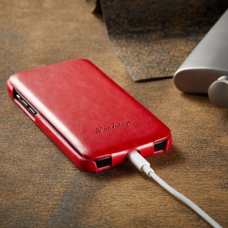 Кожаный флип-чехол Fierre Shann Retro Oil Wax Texture на iPhone 12 Pro Max - красный