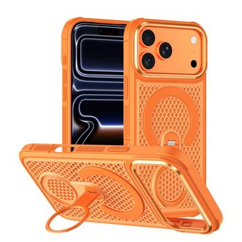 Магнитный чехол Colorful Hollowed Cooling 360 Degree Rotation Ring Holder Magnetic с перфорацией и кольцом-держателем 360° на iPhone 18 Pro Max — оранжевый