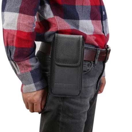 Універсальний чохол для смартфонів діагоналлю 6.4-6.9 Cowhide Texture Oxd Cloth Waist Bag - чорний
