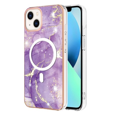 Протиударний чохол Marble Pattern Dual-side IMD Magsafe для iPhone 15 Plus - фіолетовий