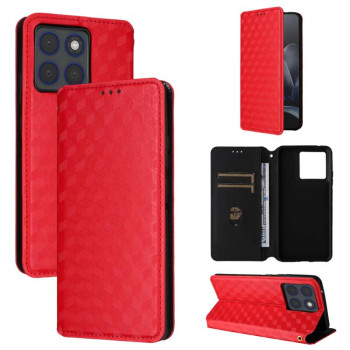 Чехол-книжка Cubic Grid Calf Texture на Motorola Edge 70 5G — красный