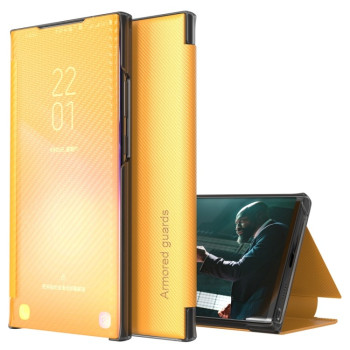 Чохол-книжка Carbon Fiber Texture View Time Samsung Galaxy S22 Ultra 5G - жовтий