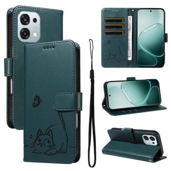 Чехол-книжка Escase с тиснением милой кошки на OPPO A6 Pro 4G / 5G Global — тёмно-зелёный