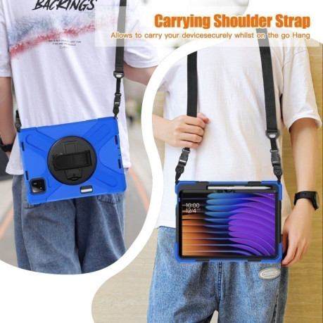 Чехол Rotatable Holder Silicone Hybrid PC для Xiaomi Pad 7 / 7 Pro - синий
