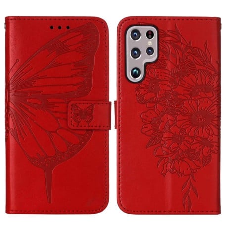 Чохол-книжка Embossed Butterfly Samsung Galaxy S22 Ultra 5G - червоний