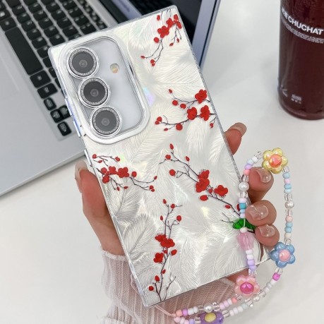 Чохол Electroplating Laser Flower Texture для Samsung Galaxy S25+ 5G - Red Plum Blossom