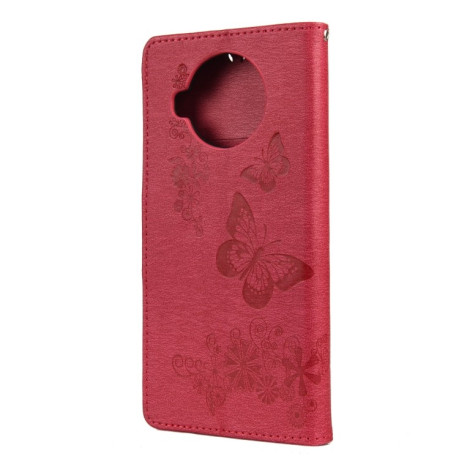 Чехол-книжка Butterflies Embossing на Xiaomi Mi 10T Lite - красный