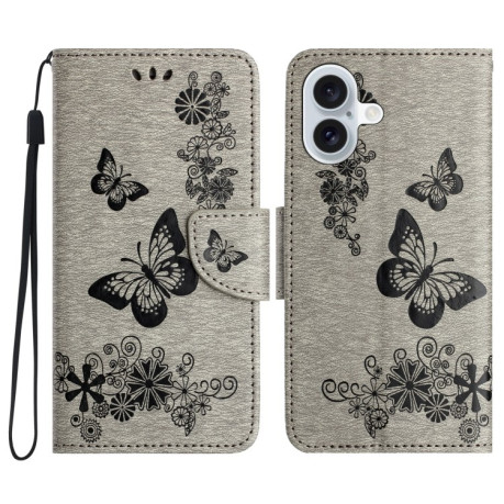 Чохол-книжка Embossed Butterfly для iPhone 16 Plus - сірий