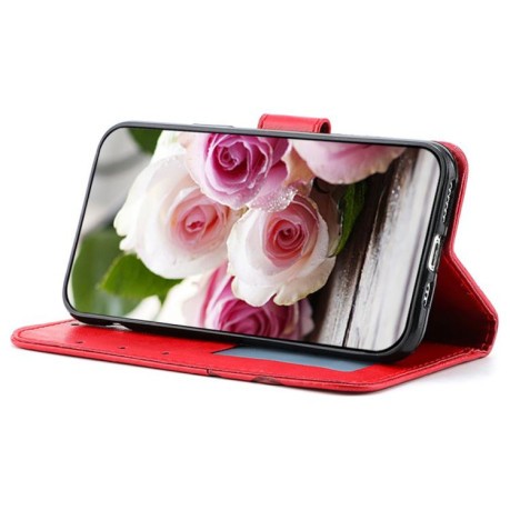 Чехол-книжка Rose Butterfly Embossed Leather для Realme 14 Pro+ - червоний