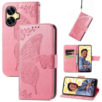 Чехол-книжка Butterfly Love Flower Embossed для Realme C55 - розовый