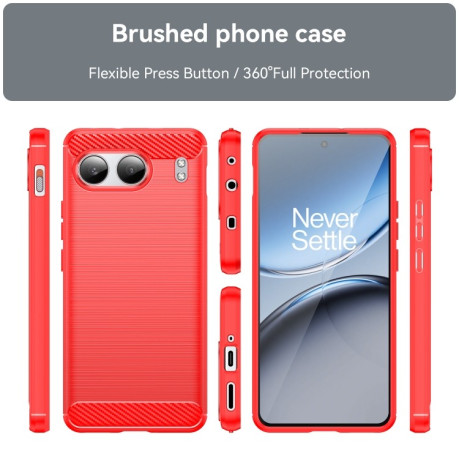 Протиударний чохол Brushed Texture Carbon Fiber на OnePlus Nord 4 - червоний