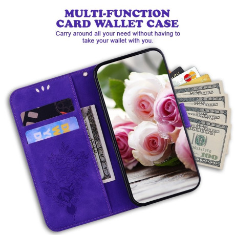 Чехол-книжка Butterfly Rose Embossed для OPPO Reno7 4G - фиолетовый