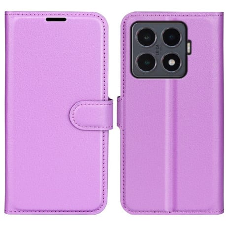 Чехол-книжка с фактурой Litchi и магнитным хлястиком на Xiaomi 15T Pro - фиолетовый