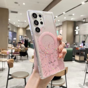 Прозрачный чехол Classic Hybrid MagSafe Glitter для Samsung Galaxy S24 Ultra 5G - розовый