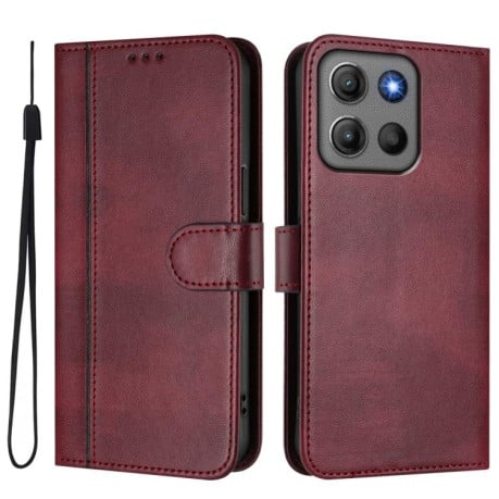 Чохол-книжка Line Splicing еко-шкіра Ретро на Motorola Moto G15 / G15 Power/G17/G17 Power — бордовий