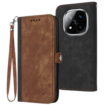 Чохол-книжка Side Buckle Double Fold Hand Strap Leather для Xiaomi Redmi Note 14 Pro+ 5G - коричневий