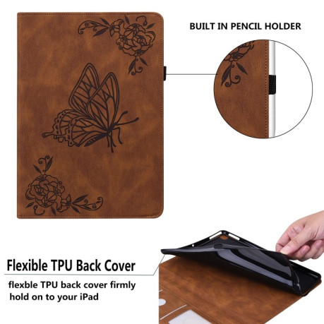 Чехол-книжка Butterfly Flower Embossed Leather для Xiaomi Pad 6 / Pad 6 Pro - коричневый