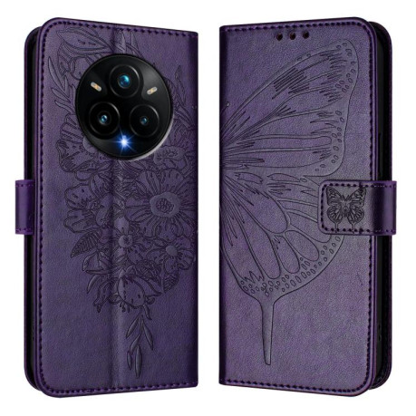 Чехол-книжка Embossed Butterfly для Realme 14 Pro+ - фиолетовый