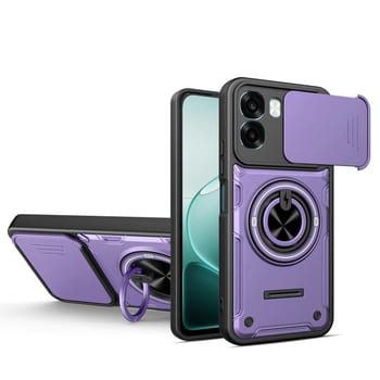 Протиударний чохол зі шторкою камери Sliding Camshield та кільцем-підставкою на OPPO A6 / A6x Global — фіолетовий