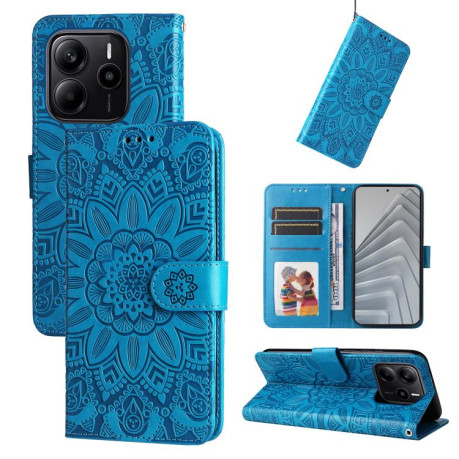 Чехол-книжка Embossed Sunflower для Xiaomi Redmi Note 14 4G 164.84mm - синий