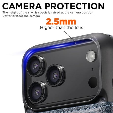 Чехол-книжка Suteni Q06 2-in-1 Multi-function с MagSafe и магнитным хлястиком для iPhone 17 Pro — синий