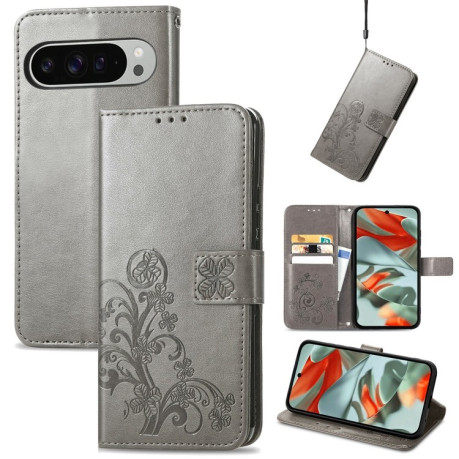 Чохол-книжка Four-leaf Clasp Embossed для Google Pixel 9 Pro XL - сірий