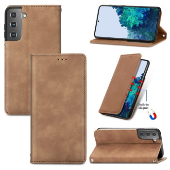 Чохол-книжка у стилі Retro м'яке покриття Skin Feel діловий дизайн на Samaung Galaxy S22 Plus 5G - коричневий
